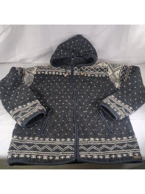 Laundromat Wool Sweater Men's XL Knit Hood Fleece Lined Nepal Wood Chunky Gray